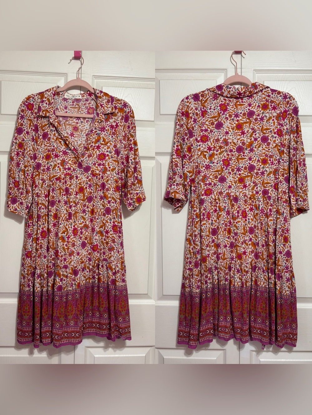 NATURAL LIFE Floral Midi Dress in Pink, Orange, Cream